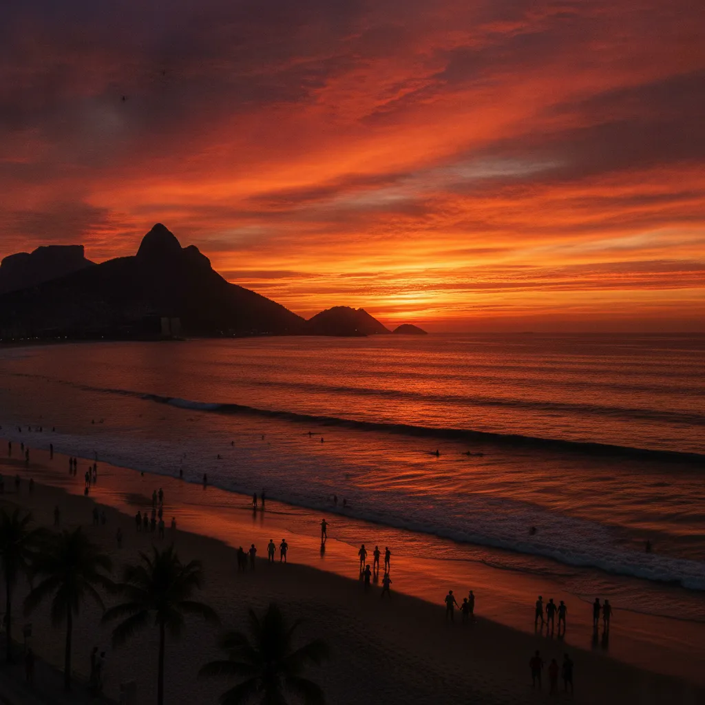 Pôr do sol na praia de Ipanema